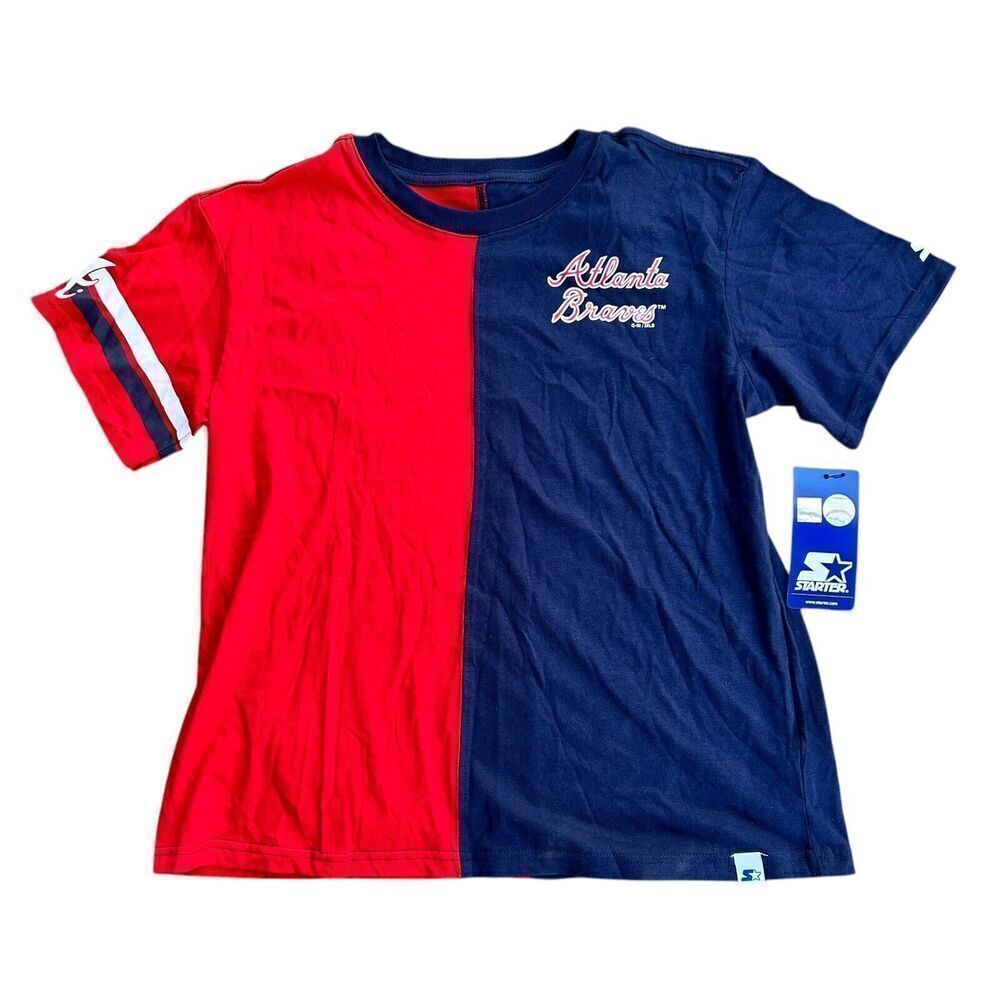 Atlanta Braves Starter Women's Power Move T-Shirt - Navy/Red Large